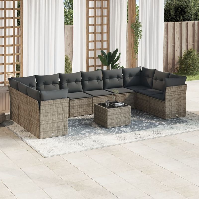 Casa si Gradina - Gradina si terasa - Mobilier exterior - Seturi mobila gradina - Set canapele de gradina cu perne, 11 piese, gri, poliratan - Infinity.ro