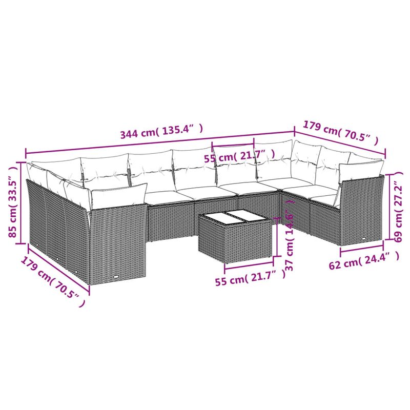 Casa si Gradina - Gradina si terasa - Mobilier exterior - Seturi mobila gradina - Set canapele de gradina cu perne, 11 piese, gri, poliratan - Infinity.ro