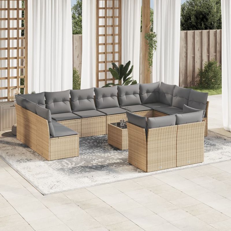 Casa si Gradina - Gradina si terasa - Mobilier exterior - Seturi mobila gradina - Set canapele de gradina, 13 piese, cu perne, bej, poliratan - Infinity.ro