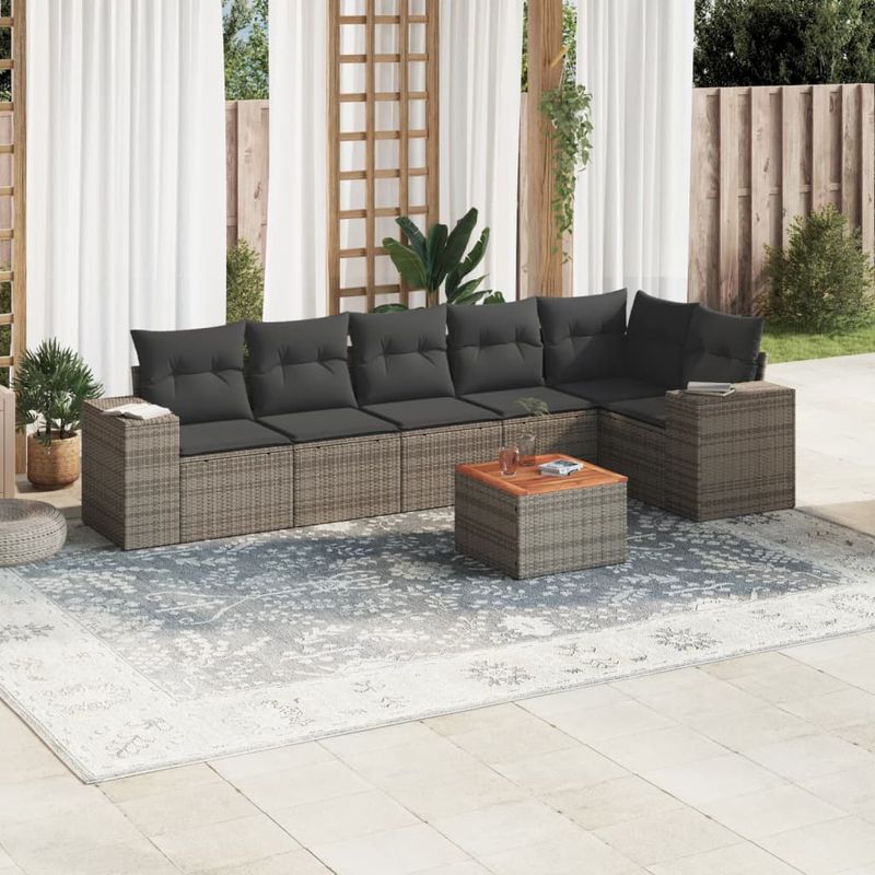 Casa si Gradina - Gradina si terasa - Mobilier exterior - Seturi mobila gradina - Set canapele de gradina, 7 piese, cu perne, gri, poliratan - Infinity.ro