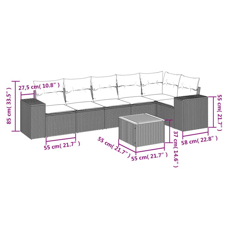 Casa si Gradina - Gradina si terasa - Mobilier exterior - Seturi mobila gradina - Set canapele de gradina, 7 piese, cu perne, gri, poliratan - Infinity.ro