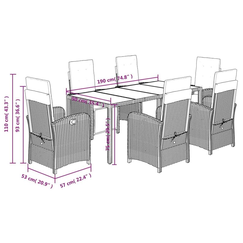 Casa si Gradina - Gradina si terasa - Mobilier exterior - Seturi mobila gradina - Set mobilier de gradina cu perne, 7 piese, gri, poliratan - Infinity.ro