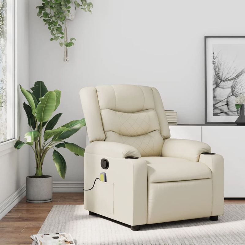 Ingrijire personala si Cosmetice - Sanatate si wellness - Articole wellness - Fotolii de masaj - Fotoliu de masaj rabatabil, crem, piele ecologica - Infinity.ro