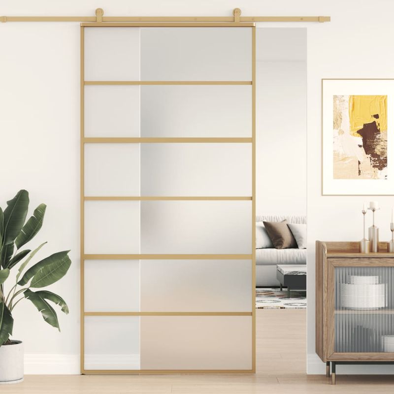 Casa si Gradina - Constructii - Usi interior, exterior si garaj - Usi interior - Usa glisanta, auriu, 102,5x205 cm, sticla ESG mata si aluminiu - Infinity.ro