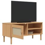 Casa si Gradina - Mobilier - Comode si corpuri - Comode - Comoda TV SENJA aspect ratan maro, 106x40x49 cm, lemn masiv pin - Infinity.ro