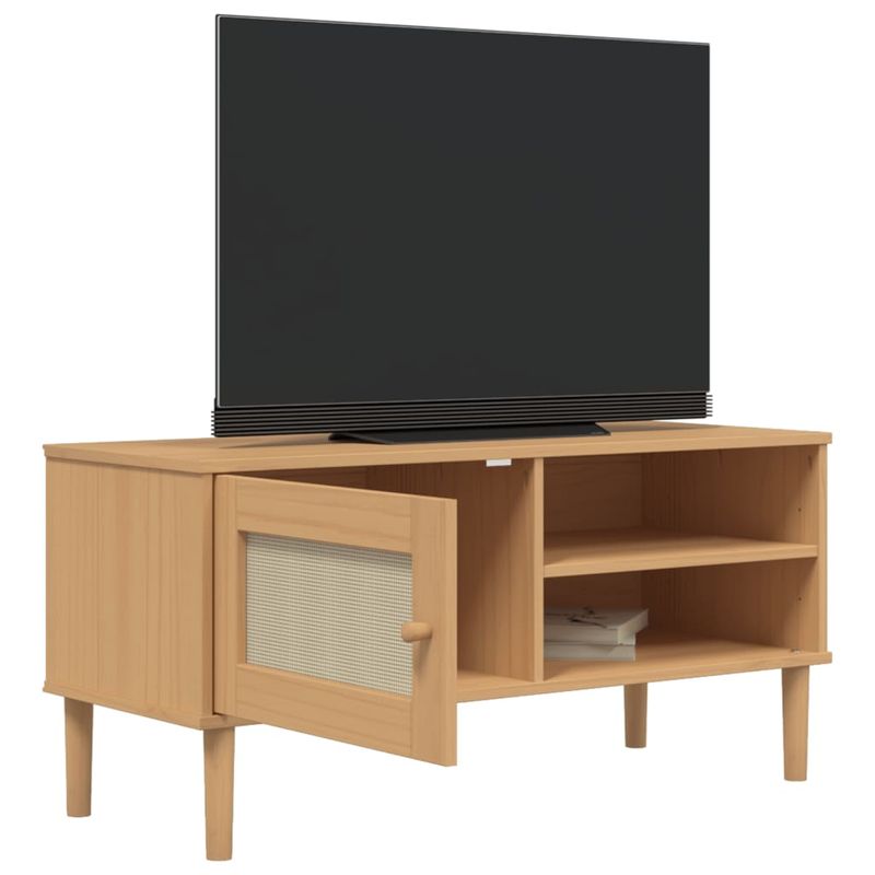 Casa si Gradina - Mobilier - Comode si corpuri - Comode - Comoda TV SENJA aspect ratan maro, 106x40x49 cm, lemn masiv pin - Infinity.ro