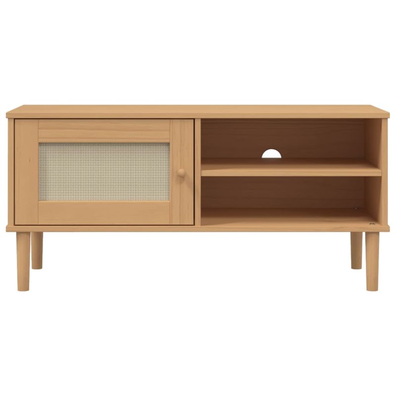 Casa si Gradina - Mobilier - Comode si corpuri - Comode - Comoda TV SENJA aspect ratan maro, 106x40x49 cm, lemn masiv pin - Infinity.ro