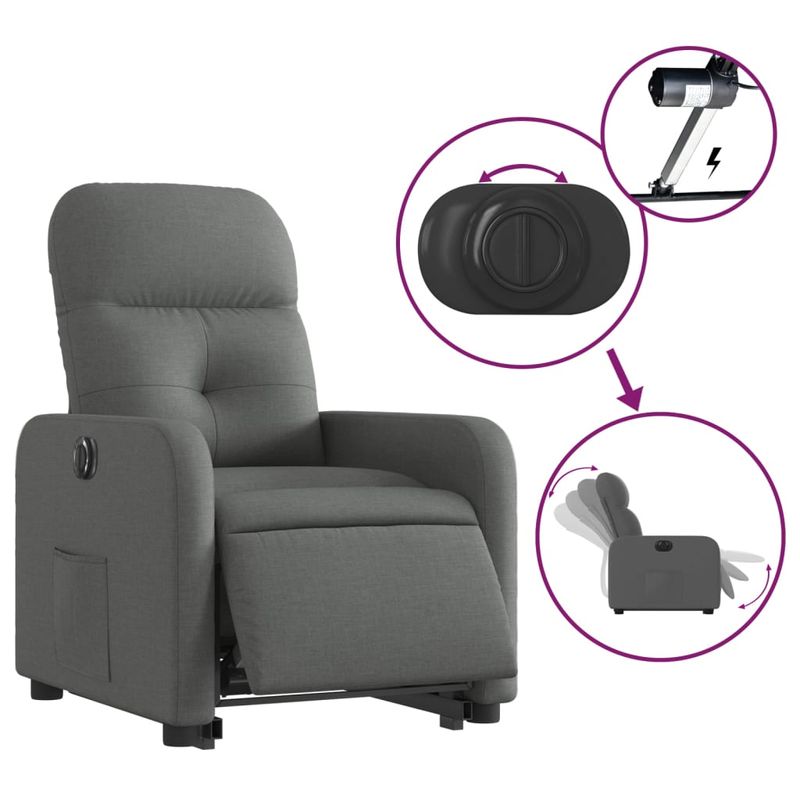 Casa si Gradina - Mobilier - Scaune si fotolii - Fotolii - Fotoliu electric rabatabil cu ridicare, gri inchis, textil - Infinity.ro