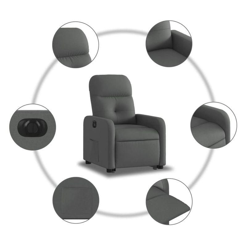 Casa si Gradina - Mobilier - Scaune si fotolii - Fotolii - Fotoliu electric rabatabil cu ridicare, gri inchis, textil - Infinity.ro