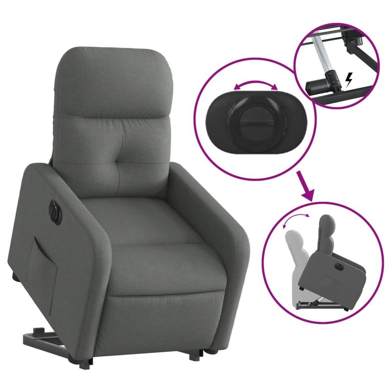 Casa si Gradina - Mobilier - Scaune si fotolii - Fotolii - Fotoliu electric rabatabil cu ridicare, gri inchis, textil - Infinity.ro