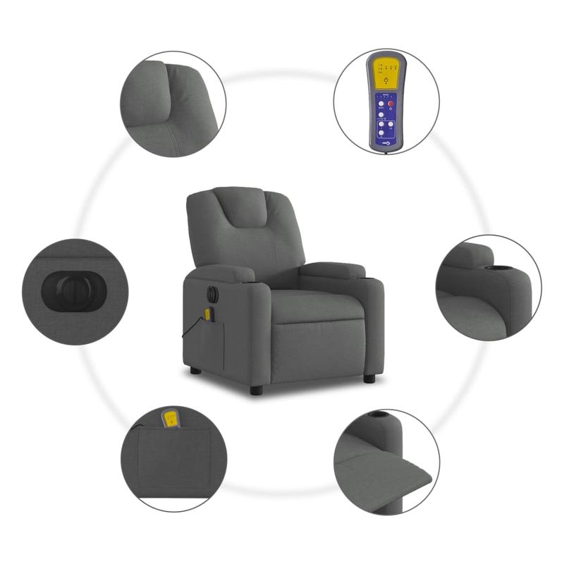 Ingrijire personala si Cosmetice - Sanatate si wellness - Articole wellness - Fotolii de masaj - Fotoliu electric de masaj rabatabil, gri inchis, textil - Infinity.ro