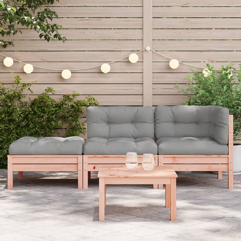 Casa si Gradina - Gradina si terasa - Mobilier exterior - Canapele si fotolii gradina - Canapea de gradina cu perne și taburet, 2 locuri, douglas natural, model canapea cu 3 locuri - Infinity.ro