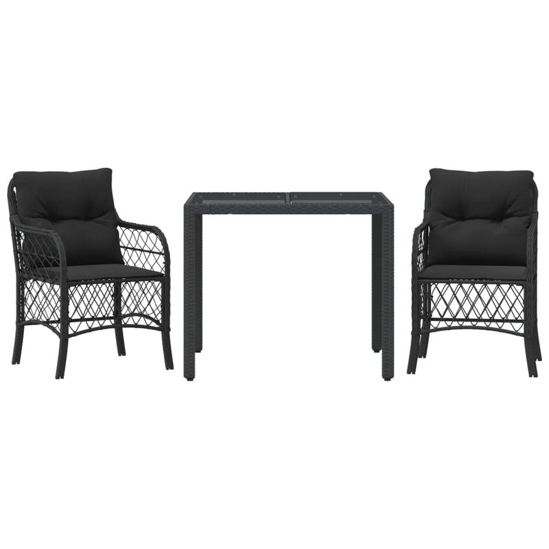 Casa si Gradina - Gradina si terasa - Mobilier exterior - Seturi mobila gradina - Set bistro cu perne, 3 piese, negru, poliratan - Infinity.ro