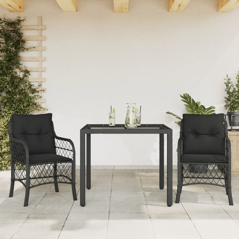 Casa si Gradina - Gradina si terasa - Mobilier exterior - Seturi mobila gradina - Set bistro cu perne, 3 piese, negru, poliratan - Infinity.ro