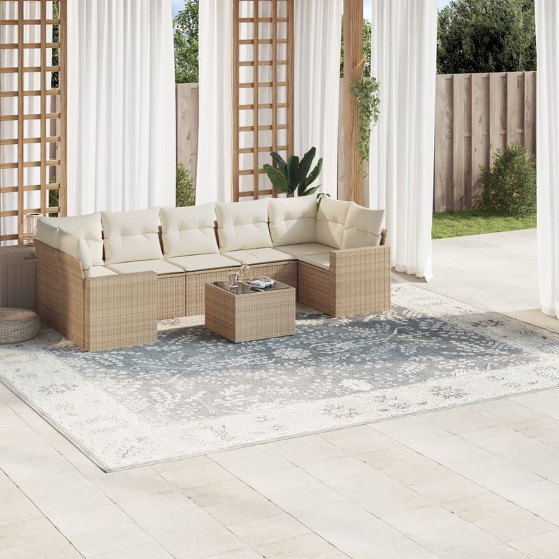 Casa si Gradina - Gradina si terasa - Mobilier exterior - Canapele si fotolii gradina - Set canapele de gradina, 8 piese, cu perne, bej, poliratan - Infinity.ro