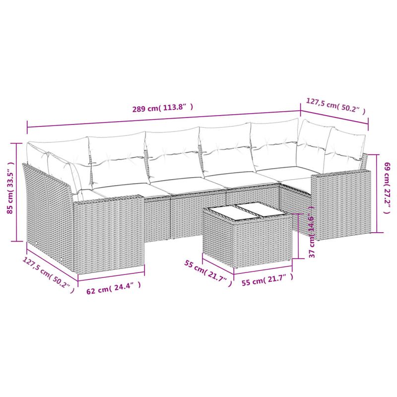 Casa si Gradina - Gradina si terasa - Mobilier exterior - Canapele si fotolii gradina - Set canapele de gradina, 8 piese, cu perne, bej, poliratan - Infinity.ro