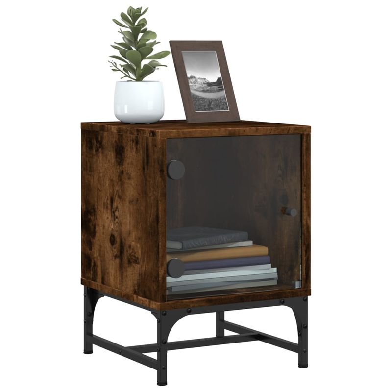 Casa si Gradina - Mobilier - Comode si corpuri - Noptiere - Noptiera cu usa din sticla, stejar afumat, 35x37x50 cm - Infinity.ro
