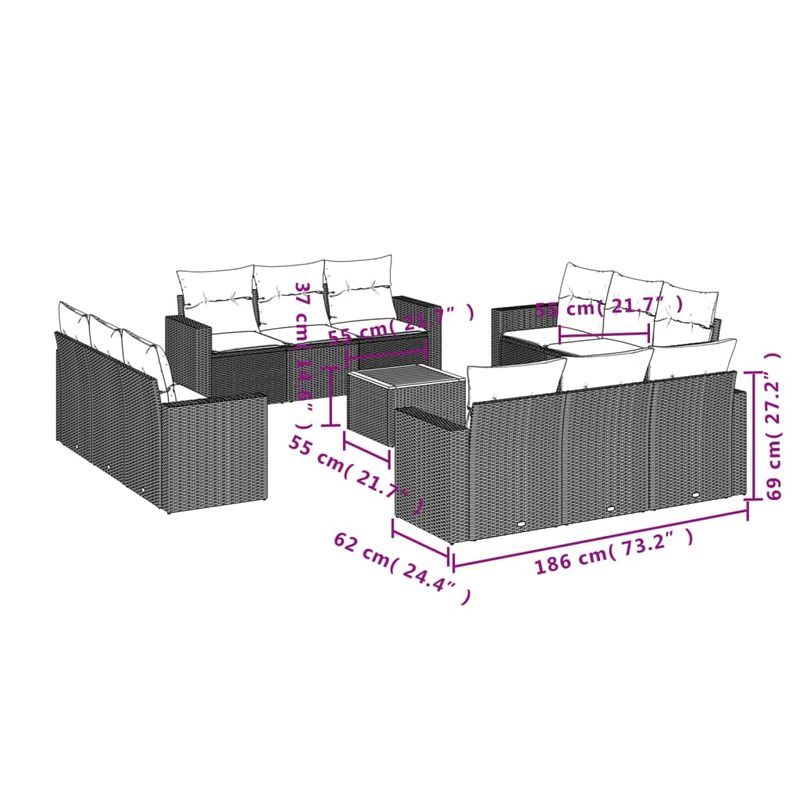 Casa si Gradina - Gradina si terasa - Mobilier exterior - Seturi mobila gradina - Set canapele de gradina, 13 piese, cu perne, bej, poliratan - Infinity.ro