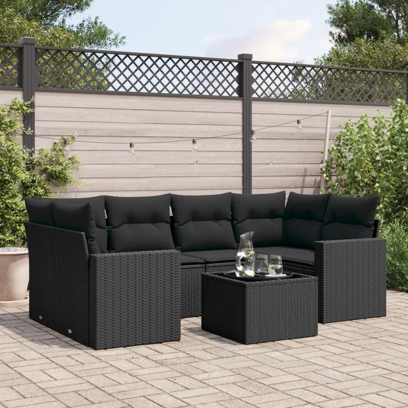 Casa si Gradina - Gradina si terasa - Mobilier exterior - Seturi mobila gradina - Set canapele de gradina cu perne, 7 piese, negru, poliratan - Infinity.ro
