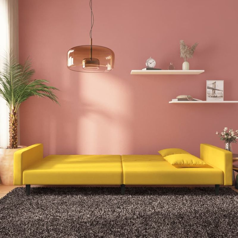 Casa si Gradina - Mobilier - Canapele si coltare - Canapele - Canapea extensibila cu 2 locuri, 2 perne, galben, catifea - Infinity.ro