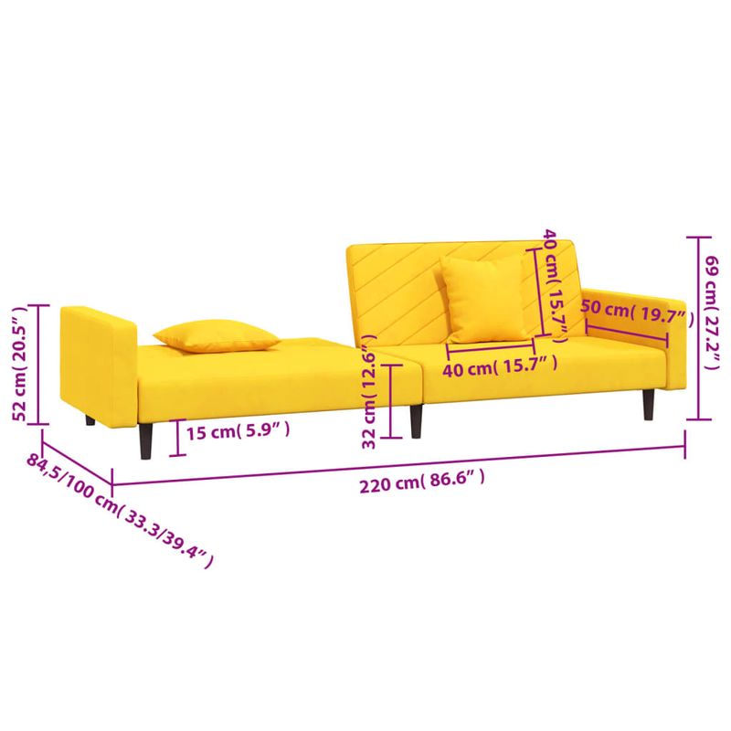 Casa si Gradina - Mobilier - Canapele si coltare - Canapele - Canapea extensibila cu 2 locuri, 2 perne, galben, catifea - Infinity.ro
