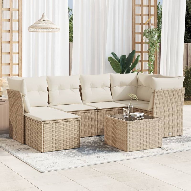 Casa si Gradina - Gradina si terasa - Mobilier exterior - Seturi mobila gradina - Set canapele de gradina, 7 piese, cu perne, bej, poliratan - Infinity.ro