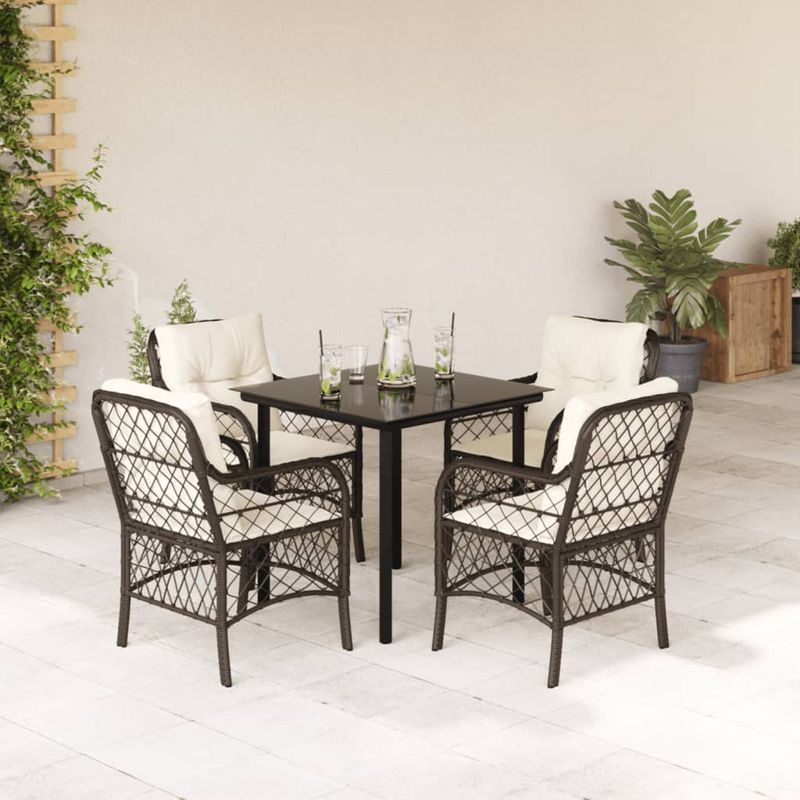 Casa si Gradina - Gradina si terasa - Mobilier exterior - Seturi mobila gradina - Set mobilier de gradina, 5 piese, cu perne, maro, poliratan - Infinity.ro