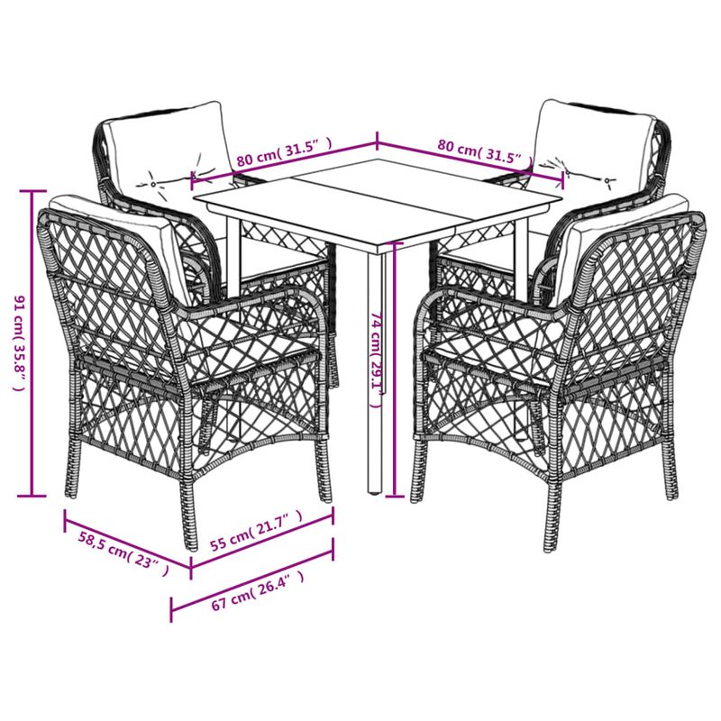 Casa si Gradina - Gradina si terasa - Mobilier exterior - Seturi mobila gradina - Set mobilier de gradina, 5 piese, cu perne, maro, poliratan - Infinity.ro