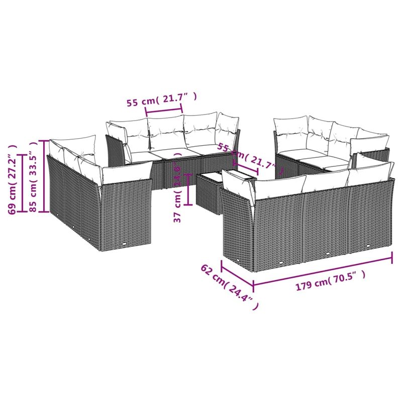 Casa si Gradina - Gradina si terasa - Mobilier exterior - Seturi mobila gradina - Set canapele de gradina, 13 piese, cu perne, bej, poliratan - Infinity.ro