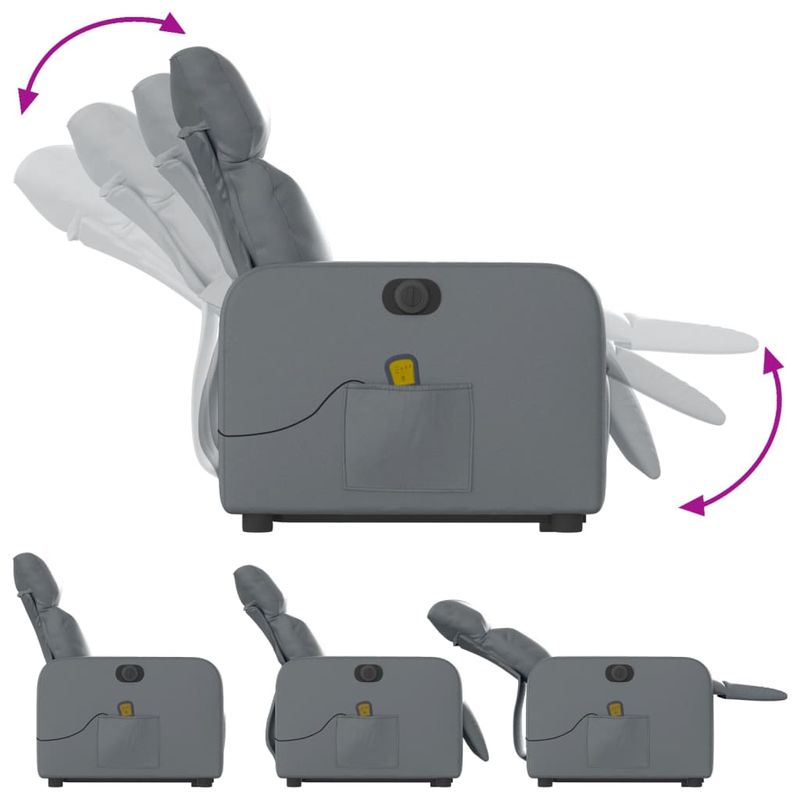 Ingrijire personala si Cosmetice - Sanatate si wellness - Articole wellness - Fotolii de masaj - Fotoliu masaj rabatabil electric cu ridicare, gri, piele eco - Infinity.ro