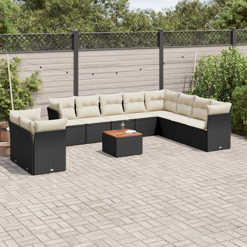 Casa si Gradina - Gradina si terasa - Mobilier exterior - Seturi mobila gradina - Set canapele de gradina cu perne, 11 piese, negru, poliratan - Infinity.ro