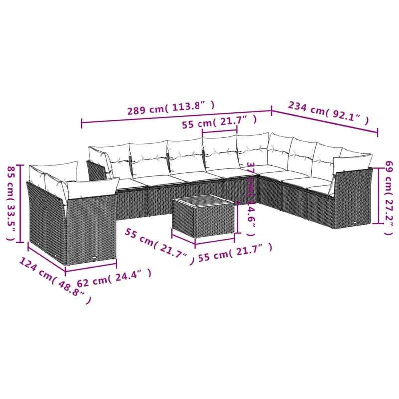 Casa si Gradina - Gradina si terasa - Mobilier exterior - Seturi mobila gradina - Set canapele de gradina cu perne, 11 piese, negru, poliratan - Infinity.ro