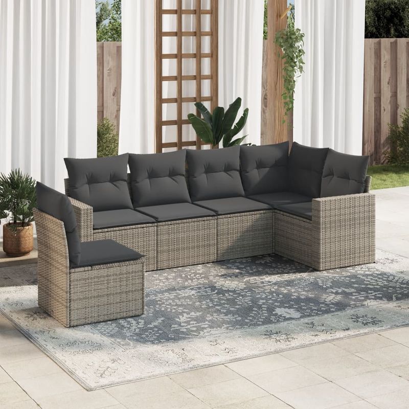 Casa si Gradina - Gradina si terasa - Mobilier exterior - Canapele si fotolii gradina - Set mobilier gradina cu perne, 6 piese, gri, poliratan - Infinity.ro