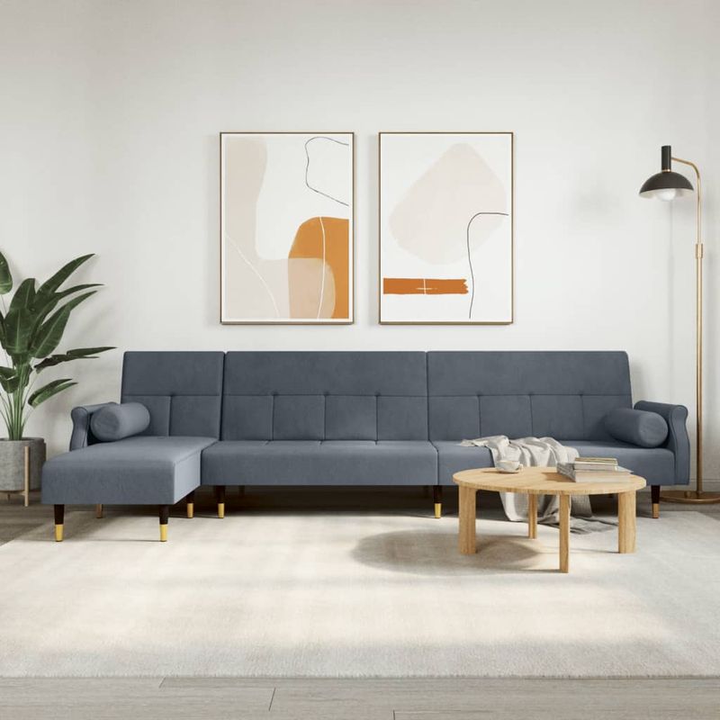Casa si Gradina - Mobilier - Canapele si coltare - Canapele - Canapea extensibila in forma de L gri 271x140x70 cm catifea - Infinity.ro