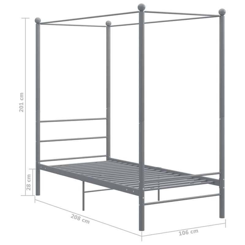 Casa si Gradina - Mobilier - Paturi si accesorii - Paturi - Cadru de pat cu baldachin, gri, 90x200 cm, metal - Infinity.ro