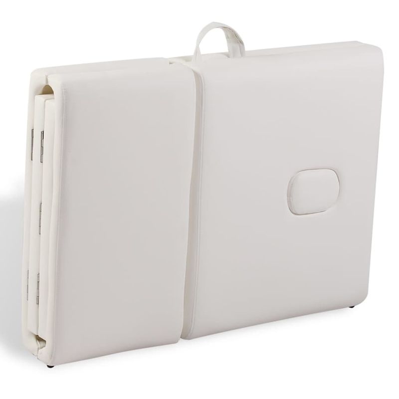 Ingrijire personala si Cosmetice - Sanatate si wellness - Articole wellness - Fotolii de masaj - Masa de masaj pliabila, 4 zone, alb crem, cadru din lemn - Infinity.ro