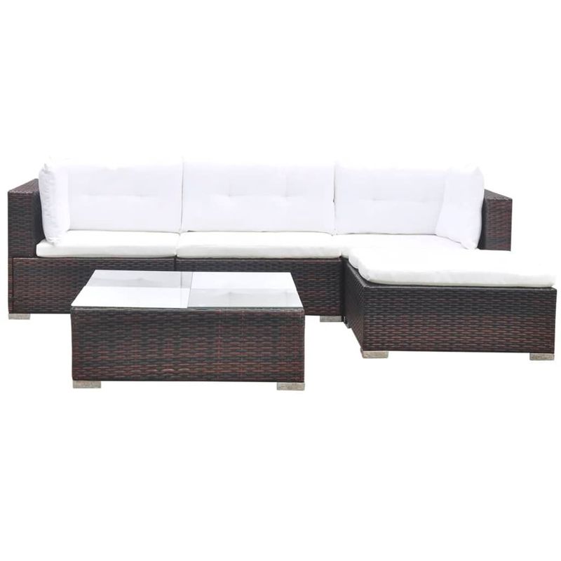 Casa si Gradina - Gradina si terasa - Mobilier exterior - Seturi mobila gradina - Set mobilier de gradina cu perne, 5 piese, maro, poliratan - Infinity.ro