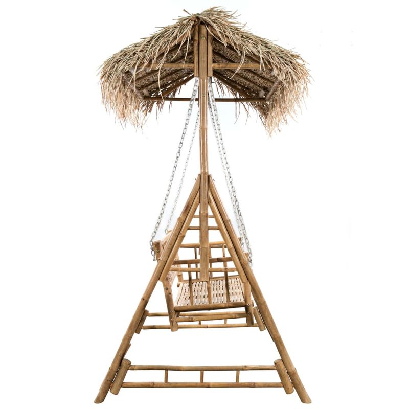 Casa si Gradina - Gradina si terasa - Balansoare si hamace - Balansoare - Balansoar 2 locuri, frunze de palmier și pernă, 202 cm, bambus, bej - Infinity.ro