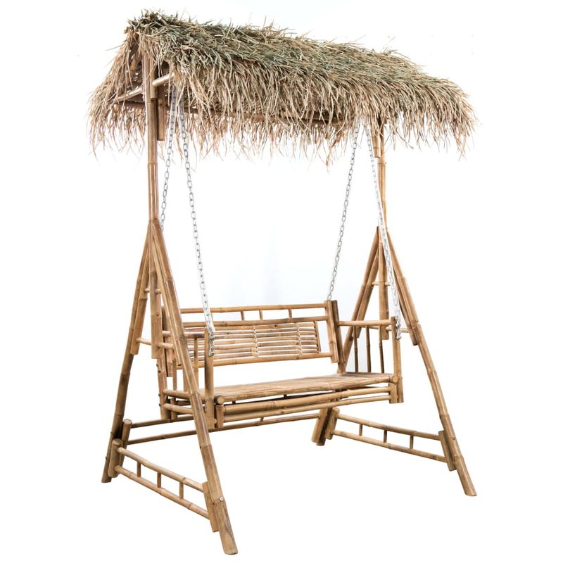 Casa si Gradina - Gradina si terasa - Balansoare si hamace - Balansoare - Balansoar 2 locuri, frunze de palmier și pernă, 202 cm, bambus, roșu - Infinity.ro
