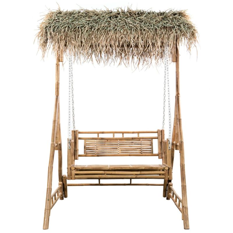Casa si Gradina - Gradina si terasa - Balansoare si hamace - Balansoare - Balansoar 2 locuri, frunze de palmier și pernă, 202 cm, bambus, roșu - Infinity.ro