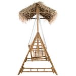 Casa si Gradina - Gradina si terasa - Balansoare si hamace - Balansoare - Balansoar 2 locuri, frunze de palmier și pernă, 202 cm, bambus, roșu - Infinity.ro