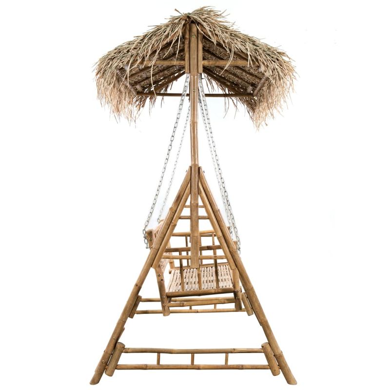 Casa si Gradina - Gradina si terasa - Balansoare si hamace - Balansoare - Balansoar 2 locuri, frunze de palmier și pernă, 202 cm, bambus, roșu - Infinity.ro