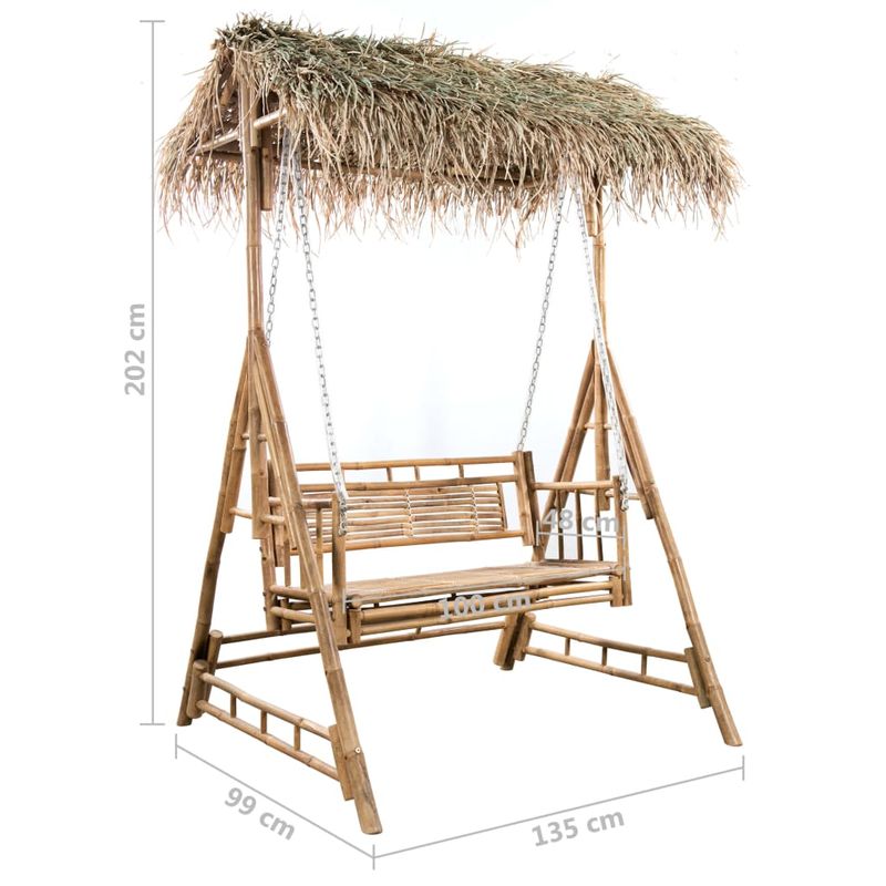 Casa si Gradina - Gradina si terasa - Balansoare si hamace - Balansoare - Balansoar 2 locuri, frunze de palmier și pernă, 202 cm, bambus, roșu - Infinity.ro