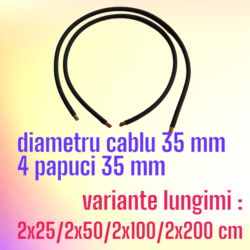Auto si Moto - Reparatii si depanare - Redresoare - Set cablu baterie, diametru 35 mm, negru, papuci 35mm, 2x200 cm - Infinity.ro