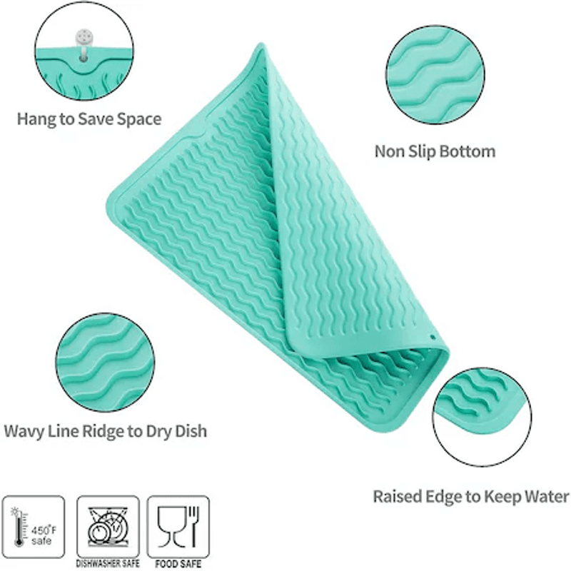 Casa si Gradina - Bucatarie si vesela - Organizare si depozitare bucatarie - Scurgator vase - Scurgator pentru vase mare din silicon rezistent la caldura, verde - Infinity.ro