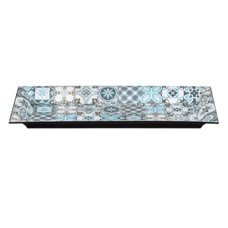 Casa si Gradina - Bucatarie si vesela - Ustensile bucatarie - Tavi servire - Platou Decorativ din Plastic Dreptunghiular Tiles Albastru 36x17x2.5cm ABYZ - Infinity.ro