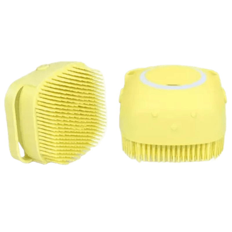 Ingrijire personala si Cosmetice - Ingrijire personala - Ingrijire corp - Bureti de baie - Burete din silicon moale pentru curatarea corpului, cu rezervor de sampon, gel de dus, 8,5 x 8 x 5,5 cm culoare galben - Infinity.ro