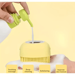 Ingrijire personala si Cosmetice - Ingrijire personala - Ingrijire corp - Bureti de baie - Burete din silicon moale pentru curatarea corpului, cu rezervor de sampon, gel de dus, 8,5 x 8 x 5,5 cm culoare galben - Infinity.ro