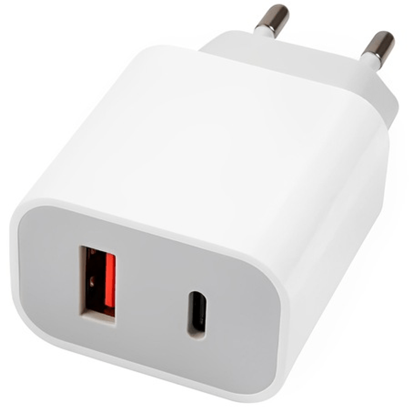 Laptop, Telefoane si Tablete - Telefoane mobile si accesorii - Accesorii Telefoane - Incarcatoare telefoane - Incarcator retea PD 18W, 2 iesiri USB-C si USB A alb gri - Infinity.ro