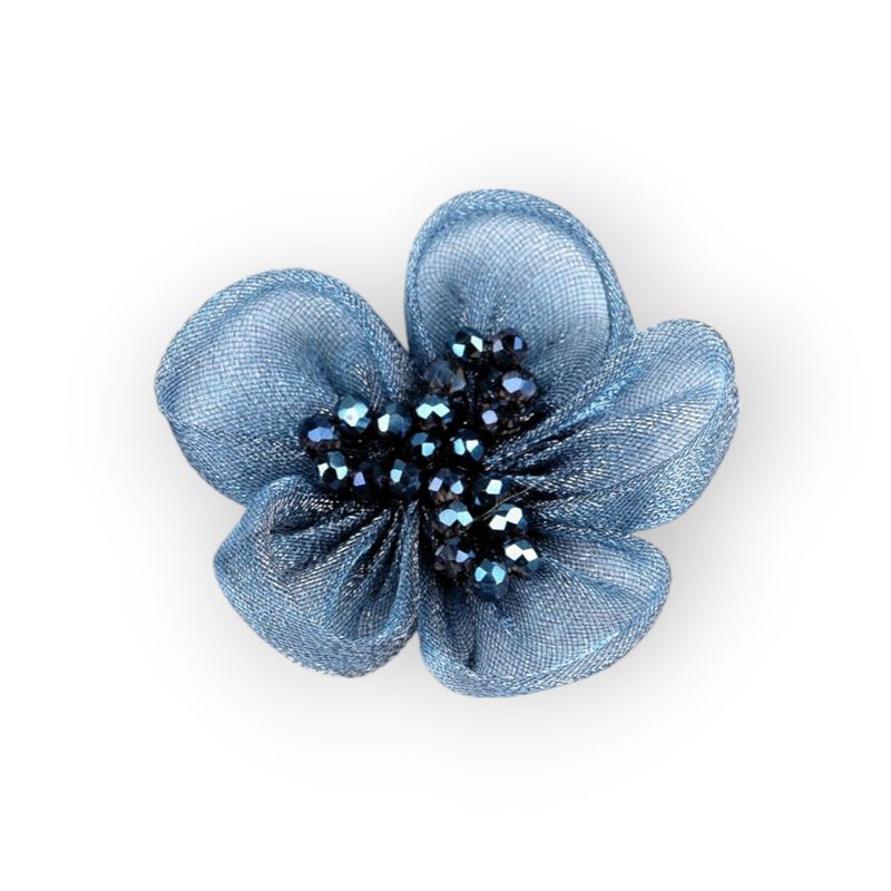 Casa si Gradina - Decoratiuni - DIY - Articole mercerie - Floare din organza cu margele pentru cusut sau lipit pe haine, diametru 4.5 cm, Albastru - Infinity.ro